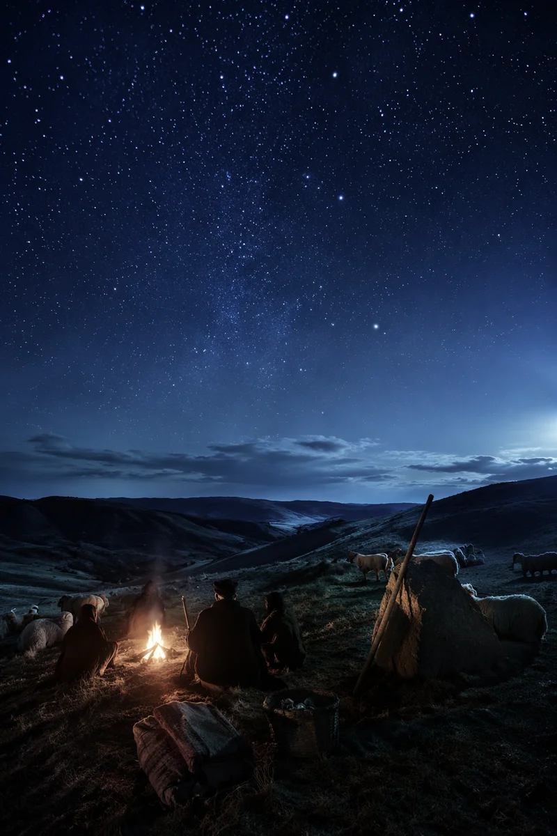 Shepherds Under Winter Stars at Night