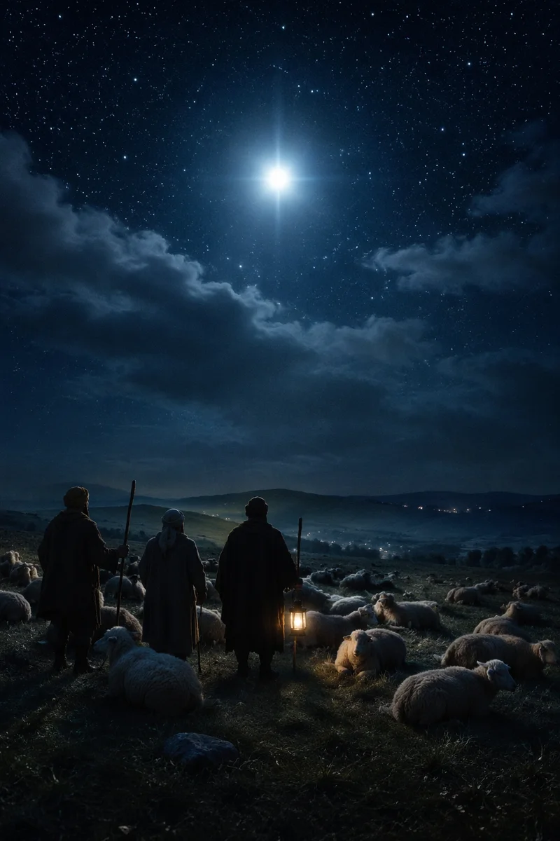 Shepherds Beneath Radiant Bethlehem Star