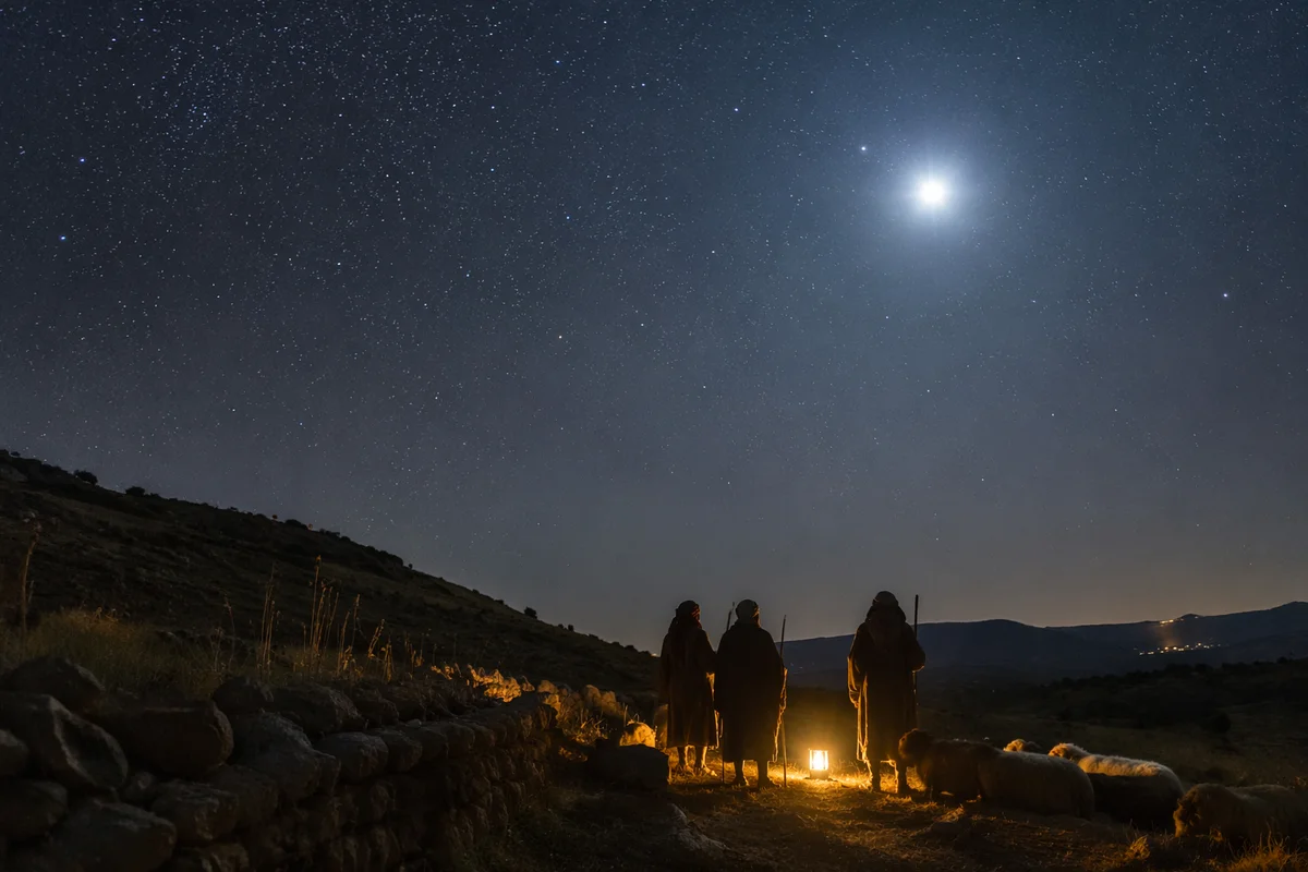 Shepherds Beneath Bethlehem Starry Winter Sky