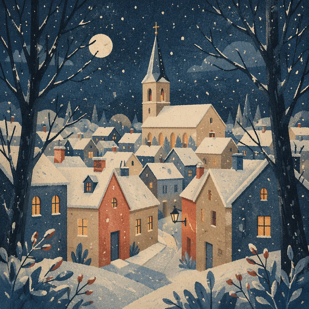 Snowy Church Steeple on Winter Night