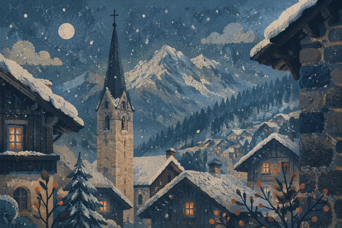 Snowy Church Steeple on Winter Night