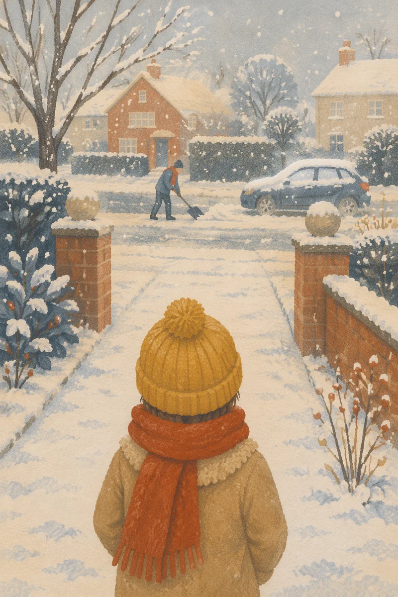 Child Watching Neighbor Shovel Snow