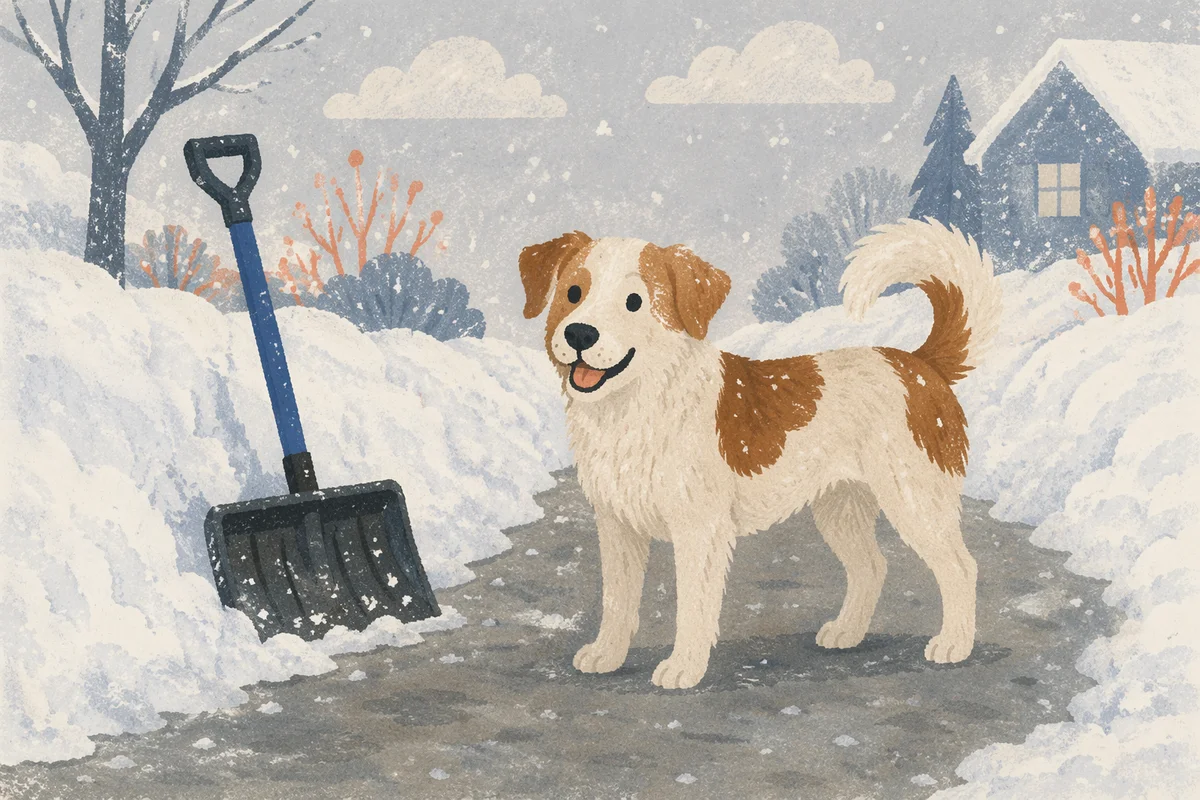 Friendly Dog on Shoveled Winter Driveway