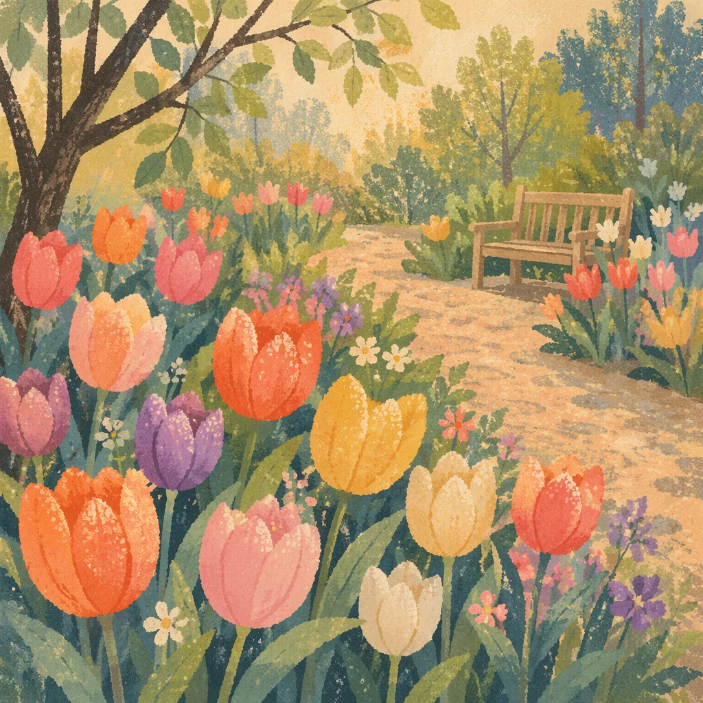 Blooming Tulip Garden in Morning Light