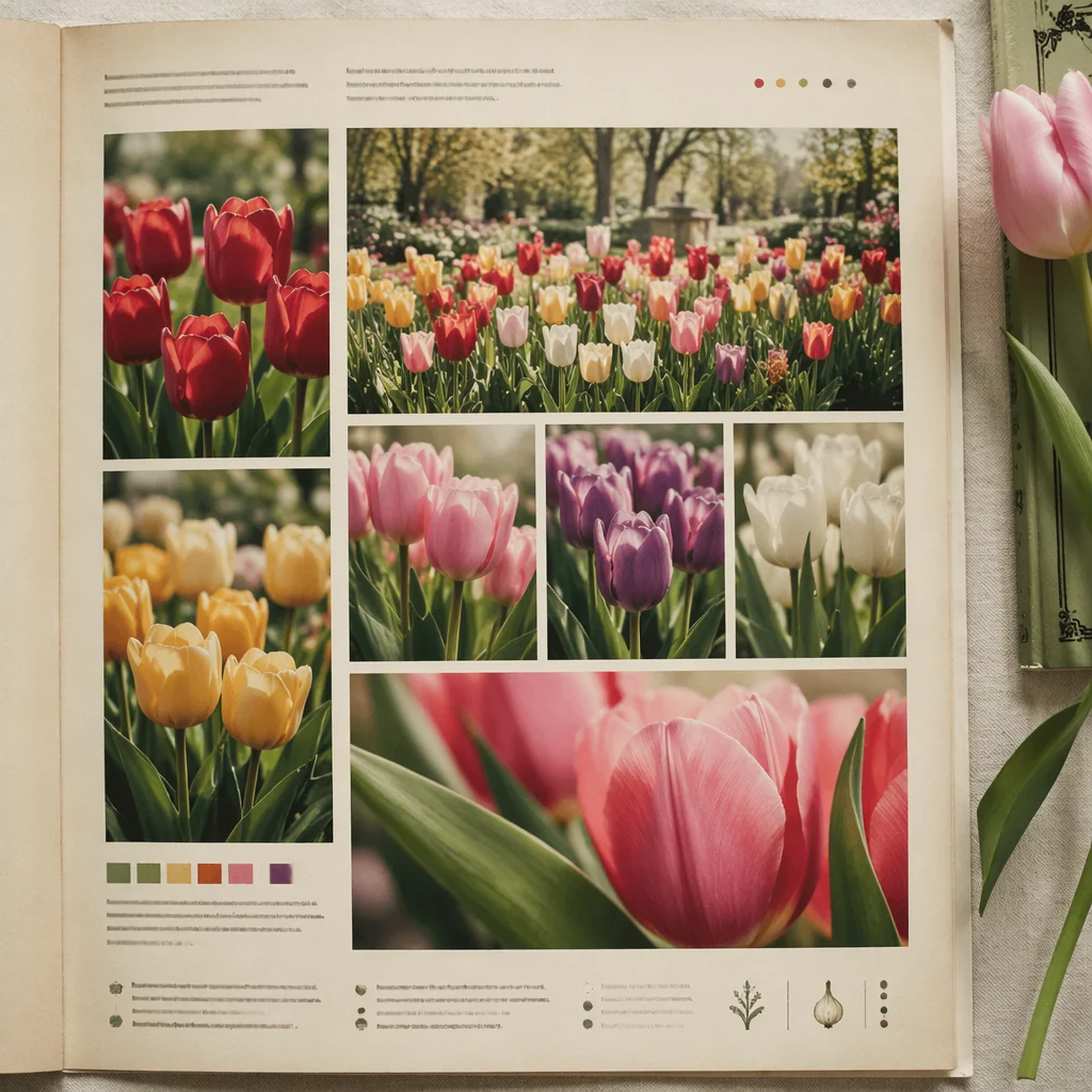 Vintage Spring Tulip Garden Catalog Flat Lay