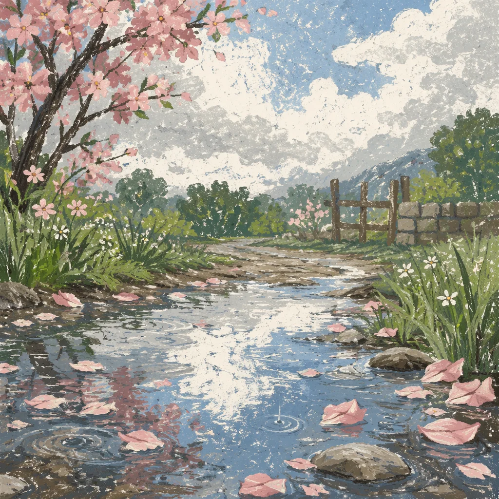 Spring Rain Puddle Reflecting Bright Sky