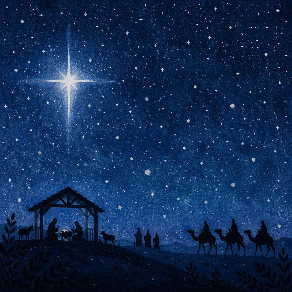 Star of Bethlehem Over Silent Nativity
