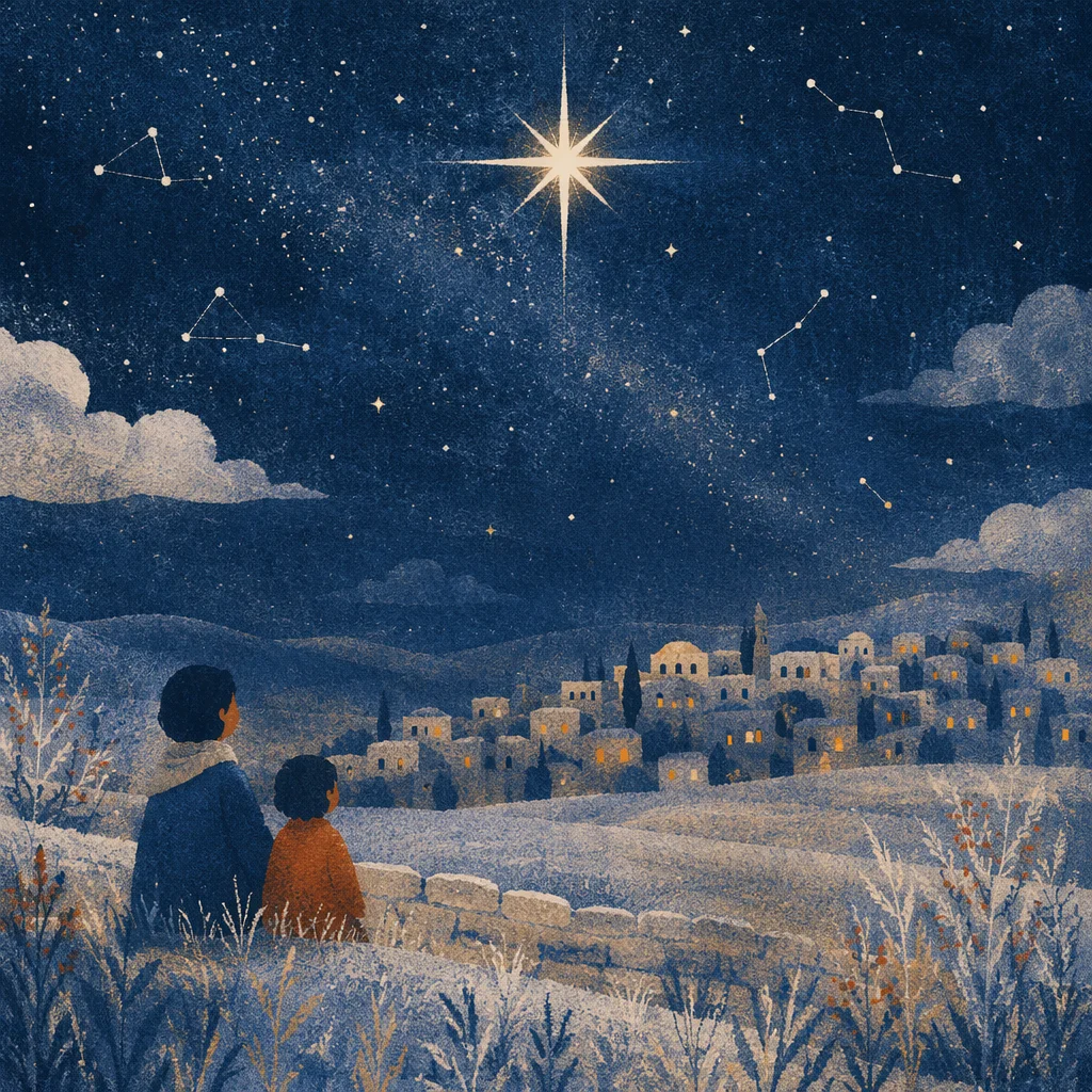 Star of Bethlehem Over Winter Village
