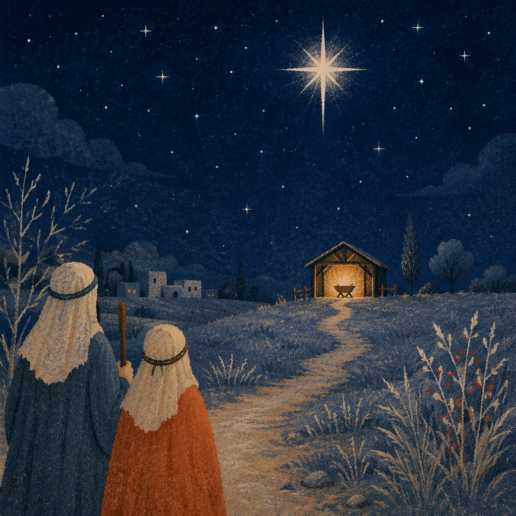 Star of Bethlehem Over Rural Manger