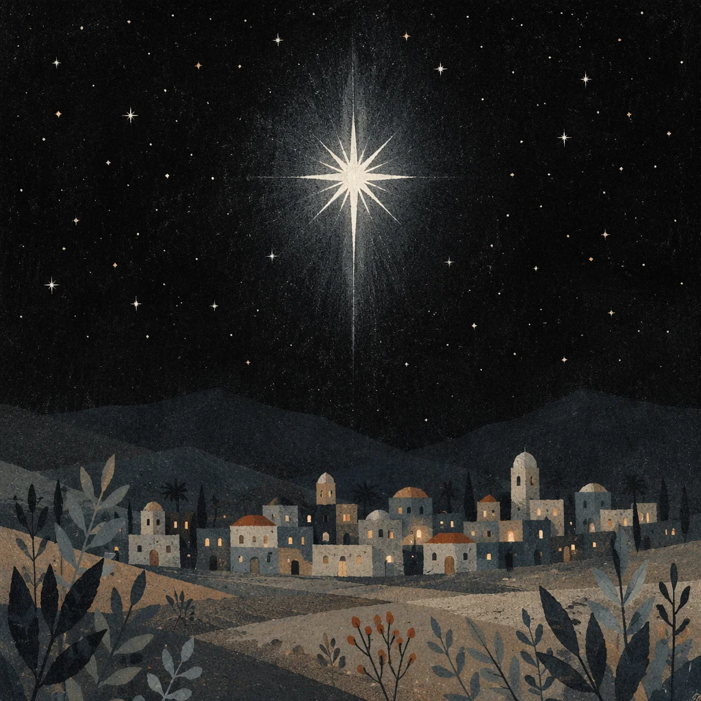 Star of Bethlehem Over Quiet Winter Town