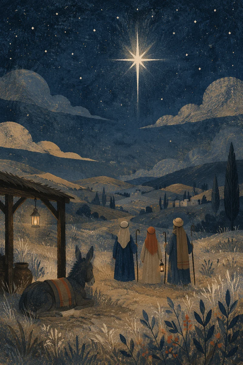 Star of Bethlehem Over Winter Hillside