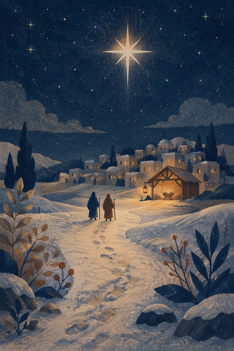 Bethlehem Star Over Snowy Countryside