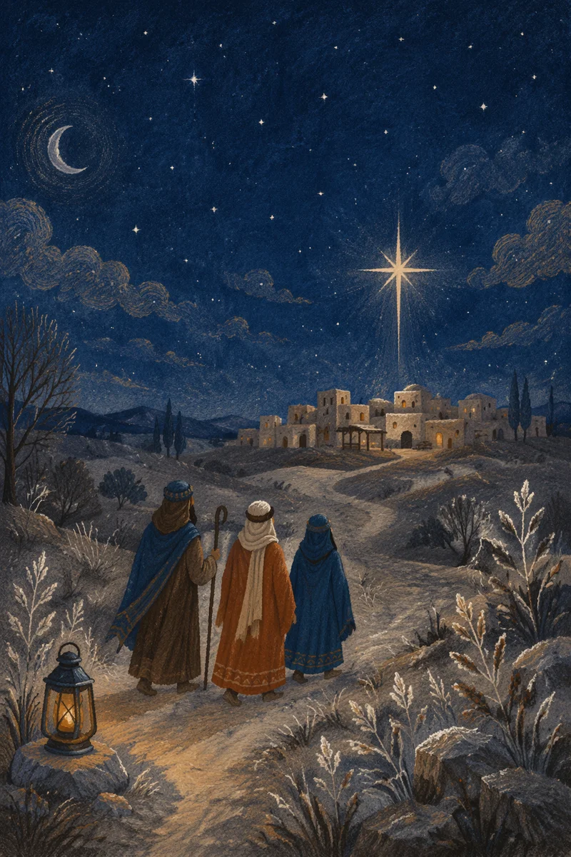 Star of Bethlehem Over Winter Hillside