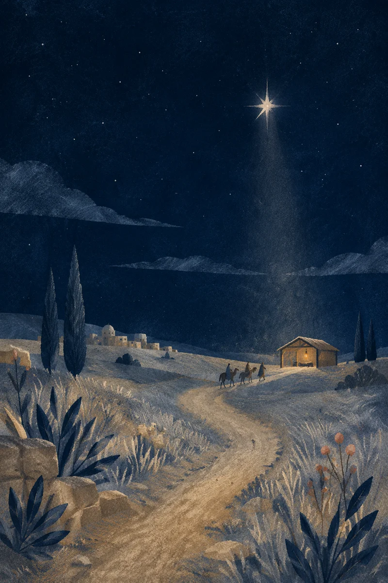 Star of Bethlehem Over Winter Hillside