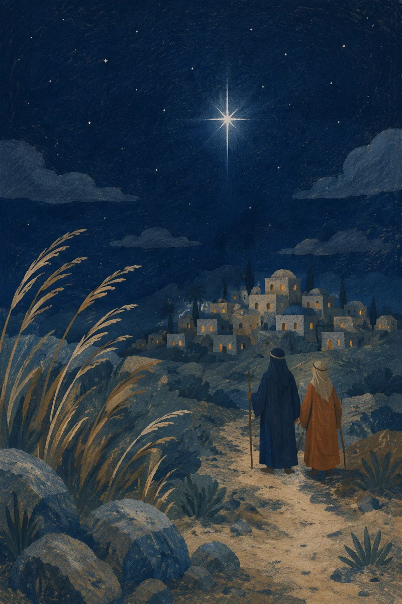 Star of Bethlehem Over Winter Desert Village