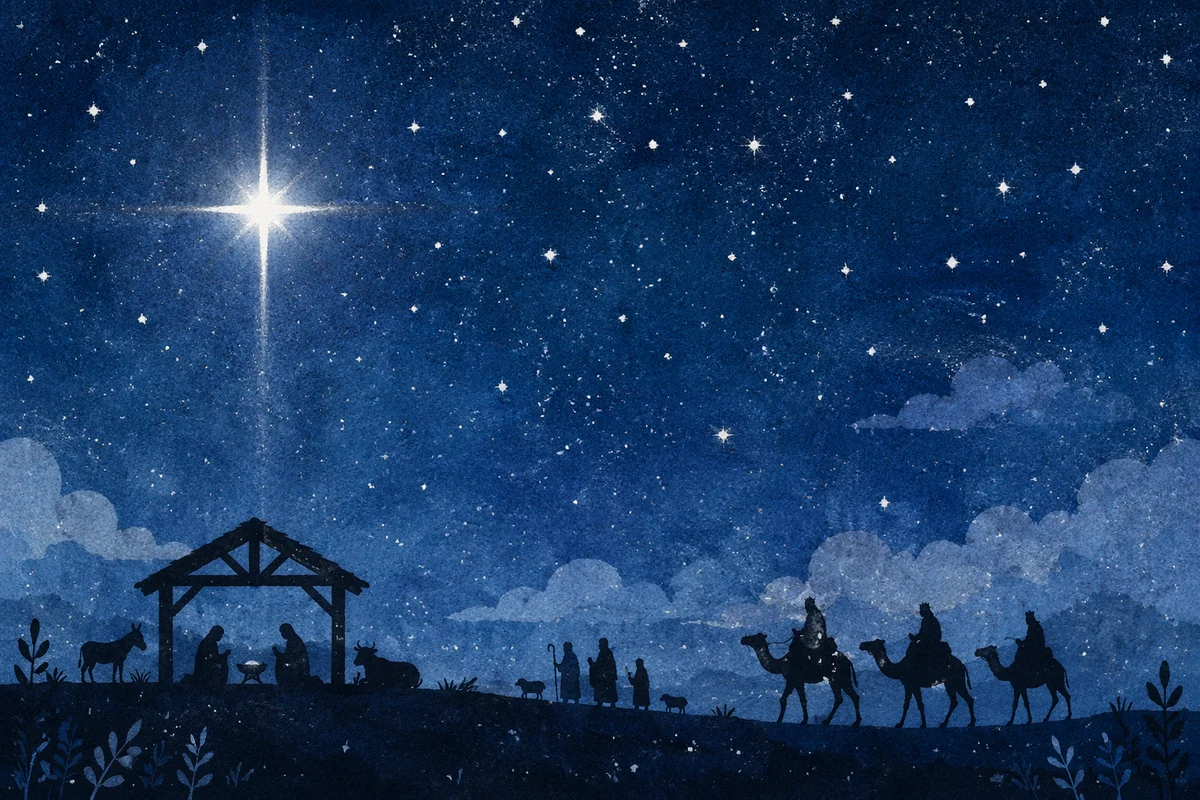 Star of Bethlehem Over Silent Nativity
