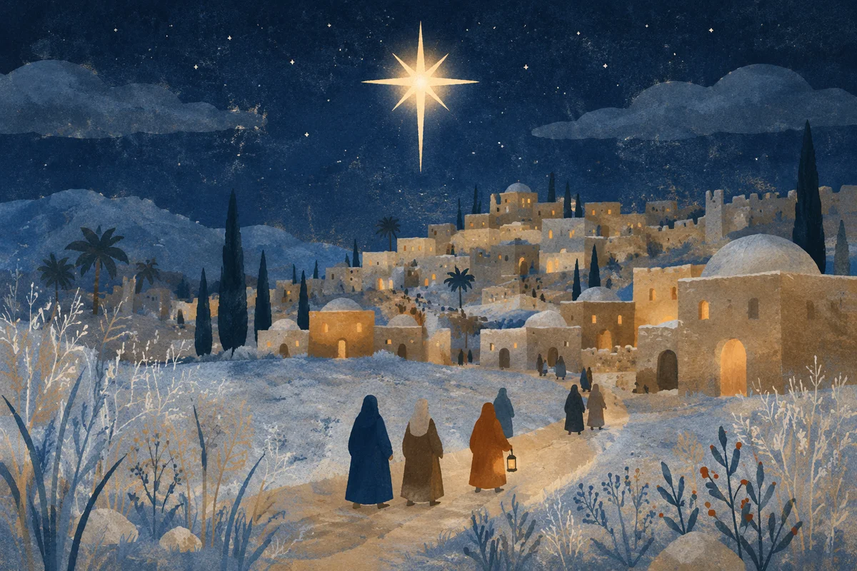 Star of Bethlehem Over Winter Village