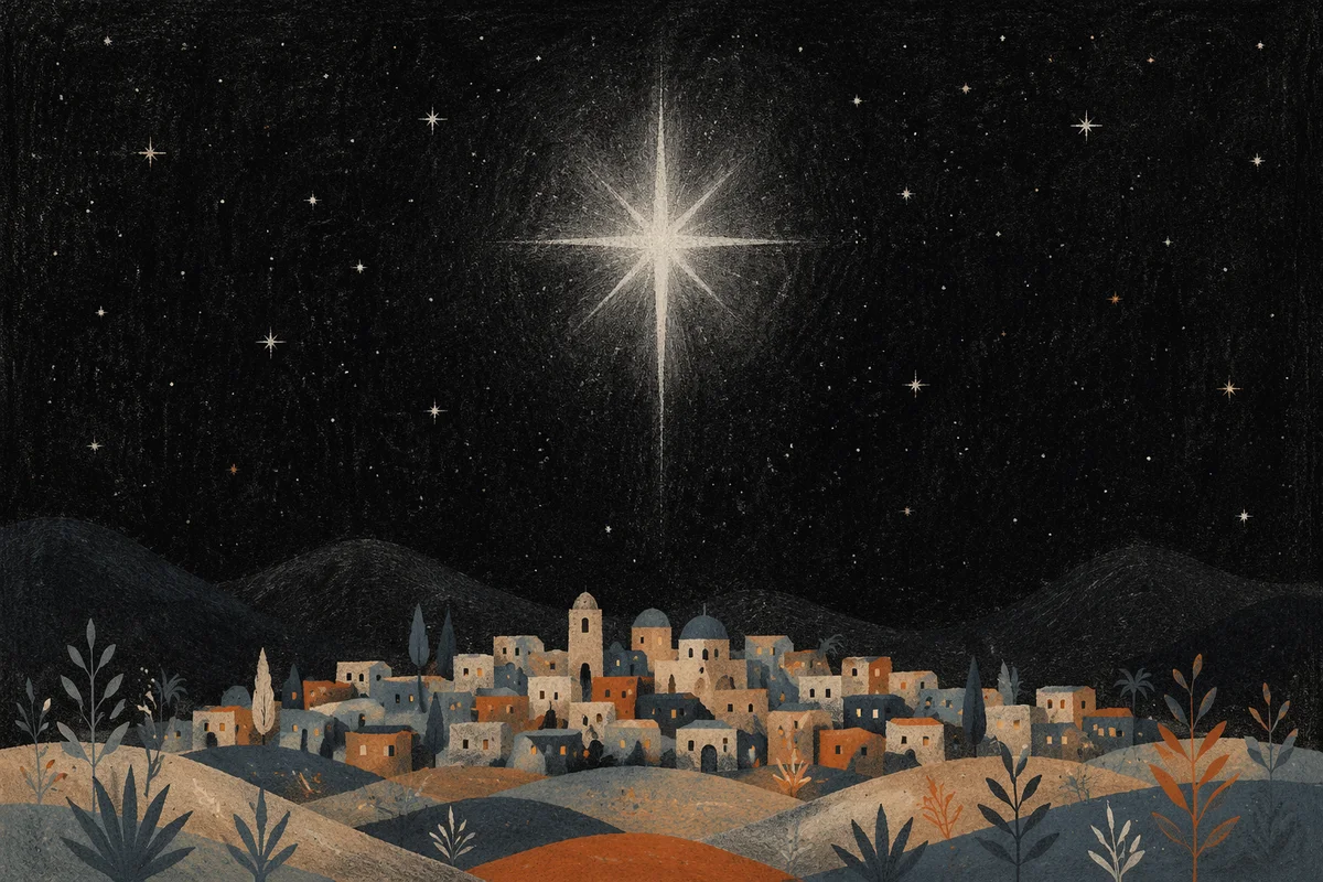 Star of Bethlehem Over Quiet Winter Town