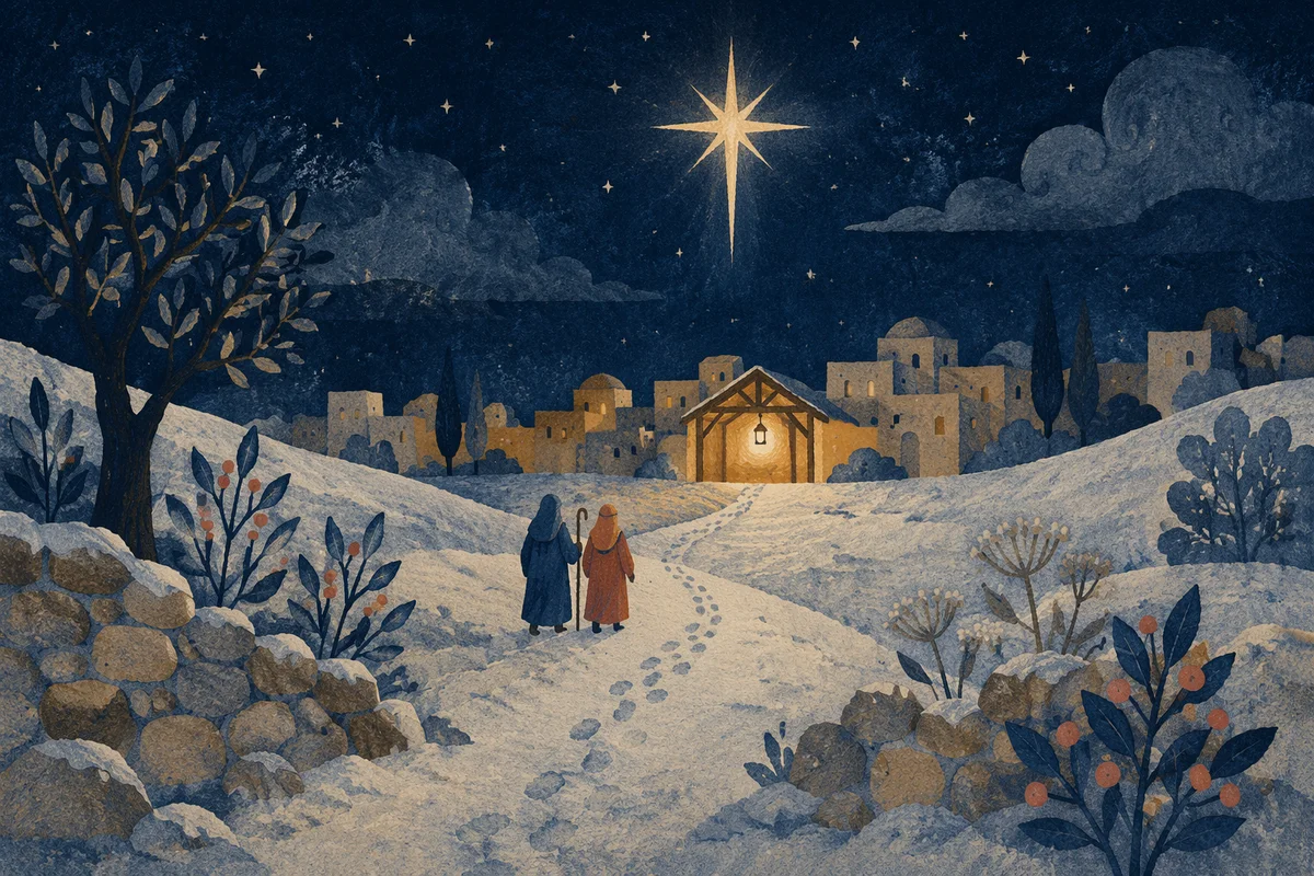 Bethlehem Star Over Snowy Countryside