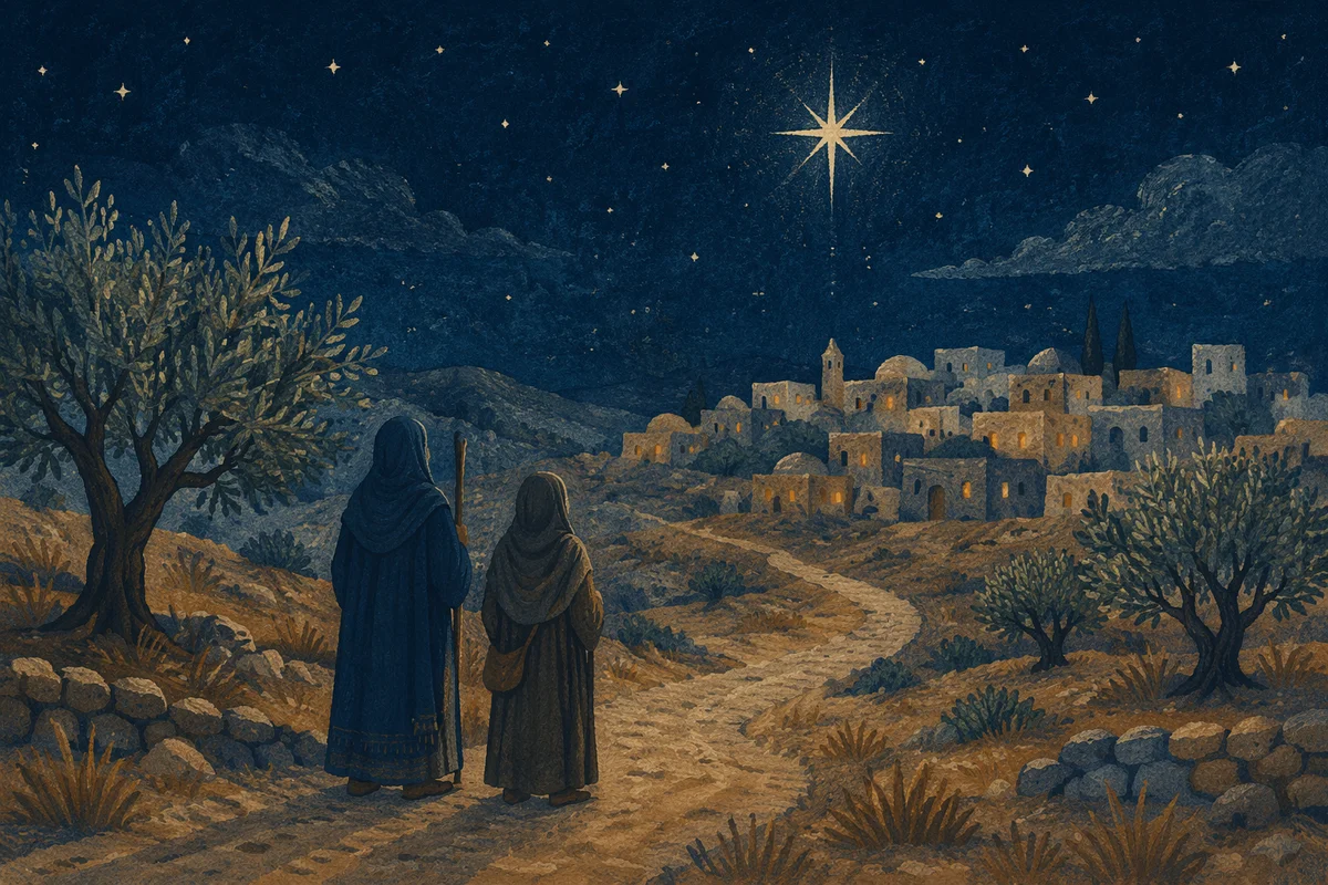 Star of Bethlehem Over Ancient Winter Village
