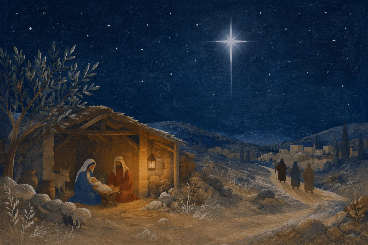 Star of Bethlehem Over Quiet Winter Hillside