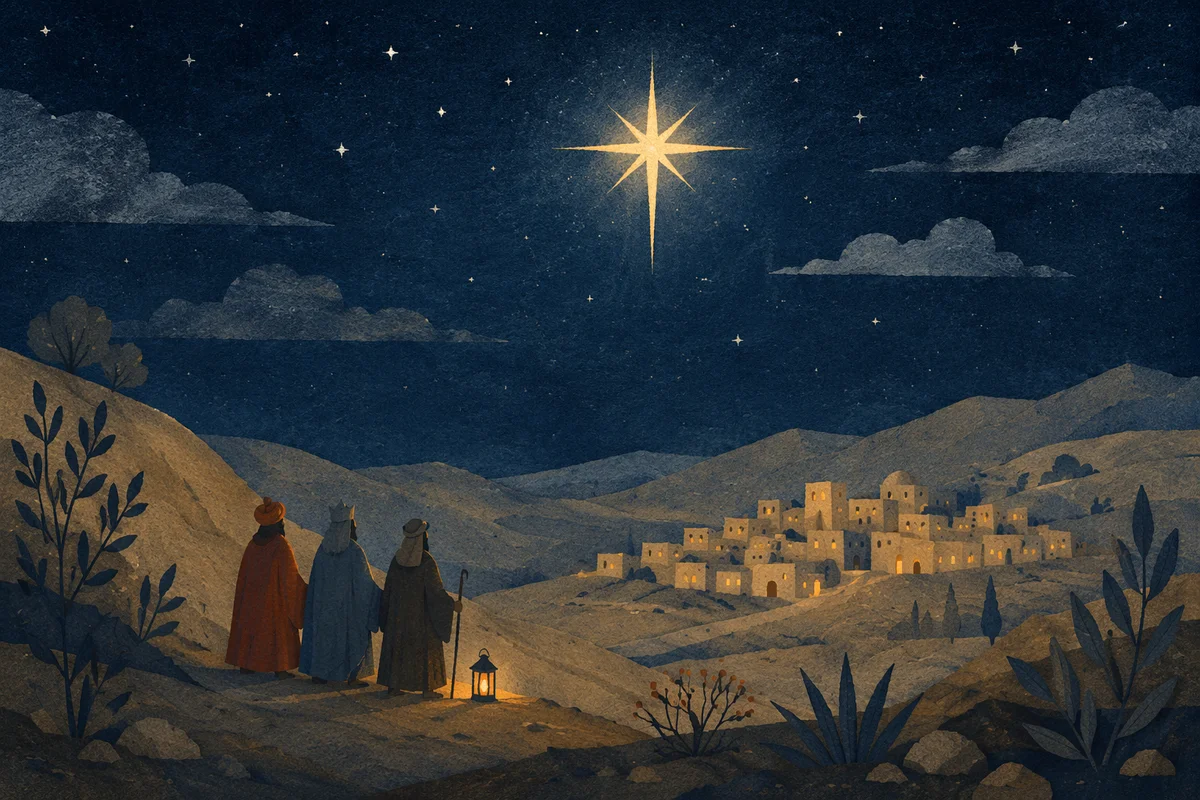 Bethlehem Star Over Winter Desert Hillside