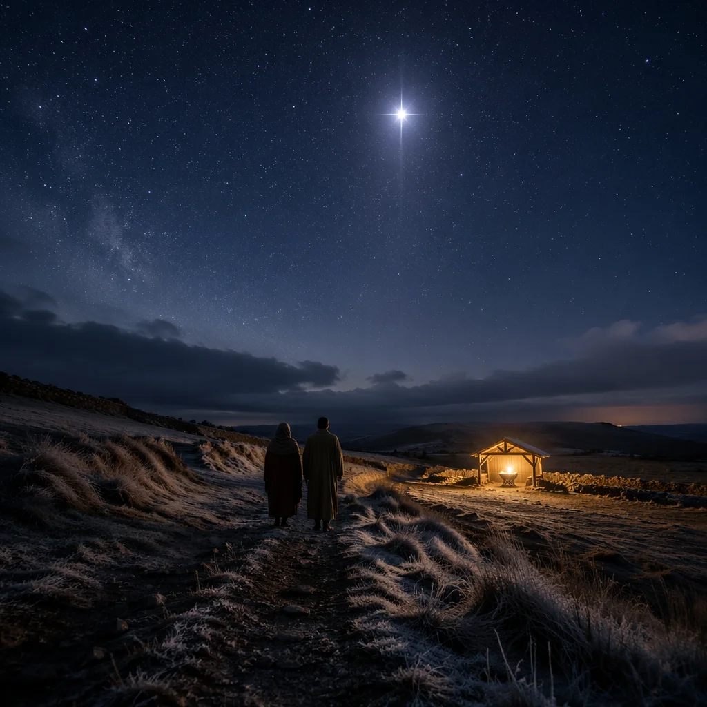 Star of Bethlehem Over Winter Manger