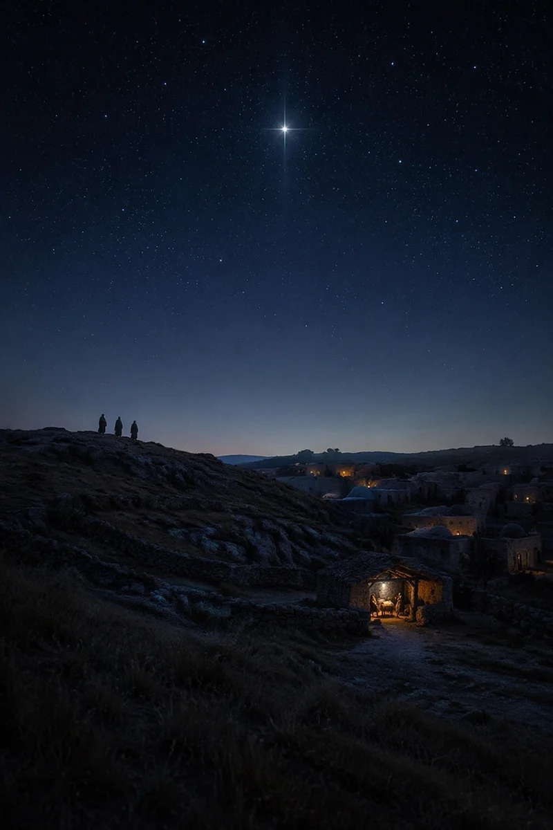 Star of Bethlehem Over Ancient Village