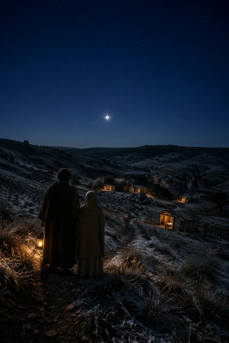 Star of Bethlehem Over Winter Hillside