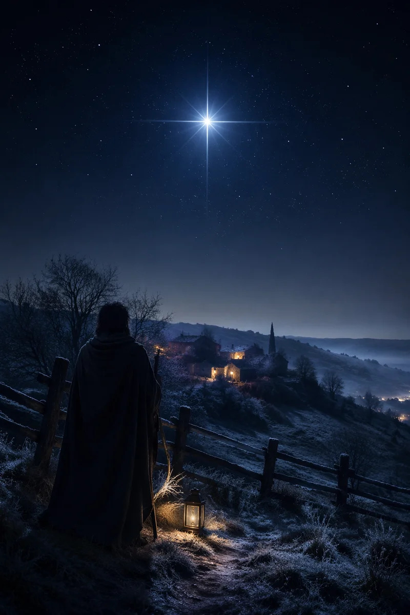 Star of Bethlehem Over Winter Countryside