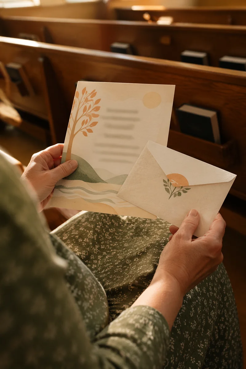 Hands Holding Pledge Card and Envelope