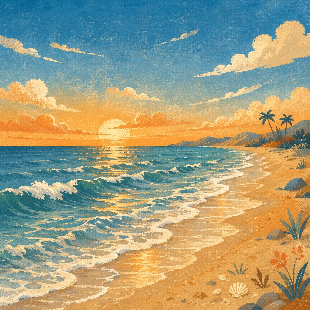 Sunny Summer Beach Waves at Golden Hour