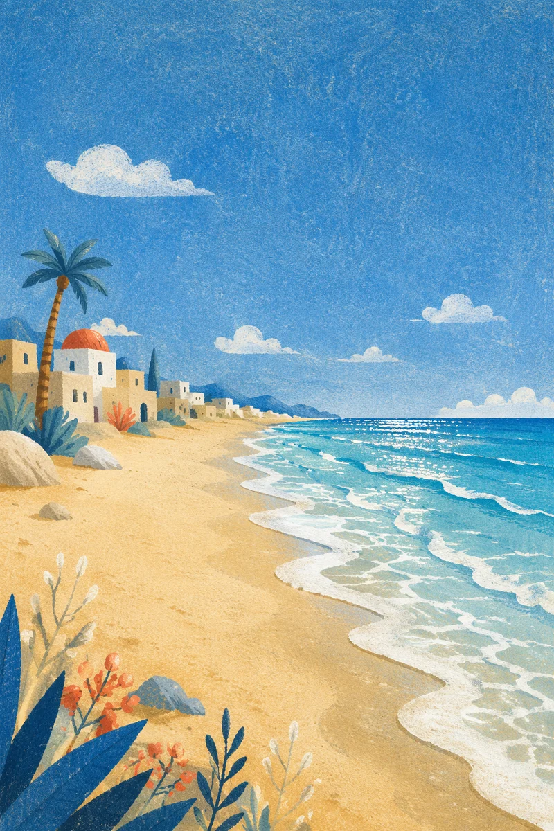 Sunny Summer Beach with Blue Waves