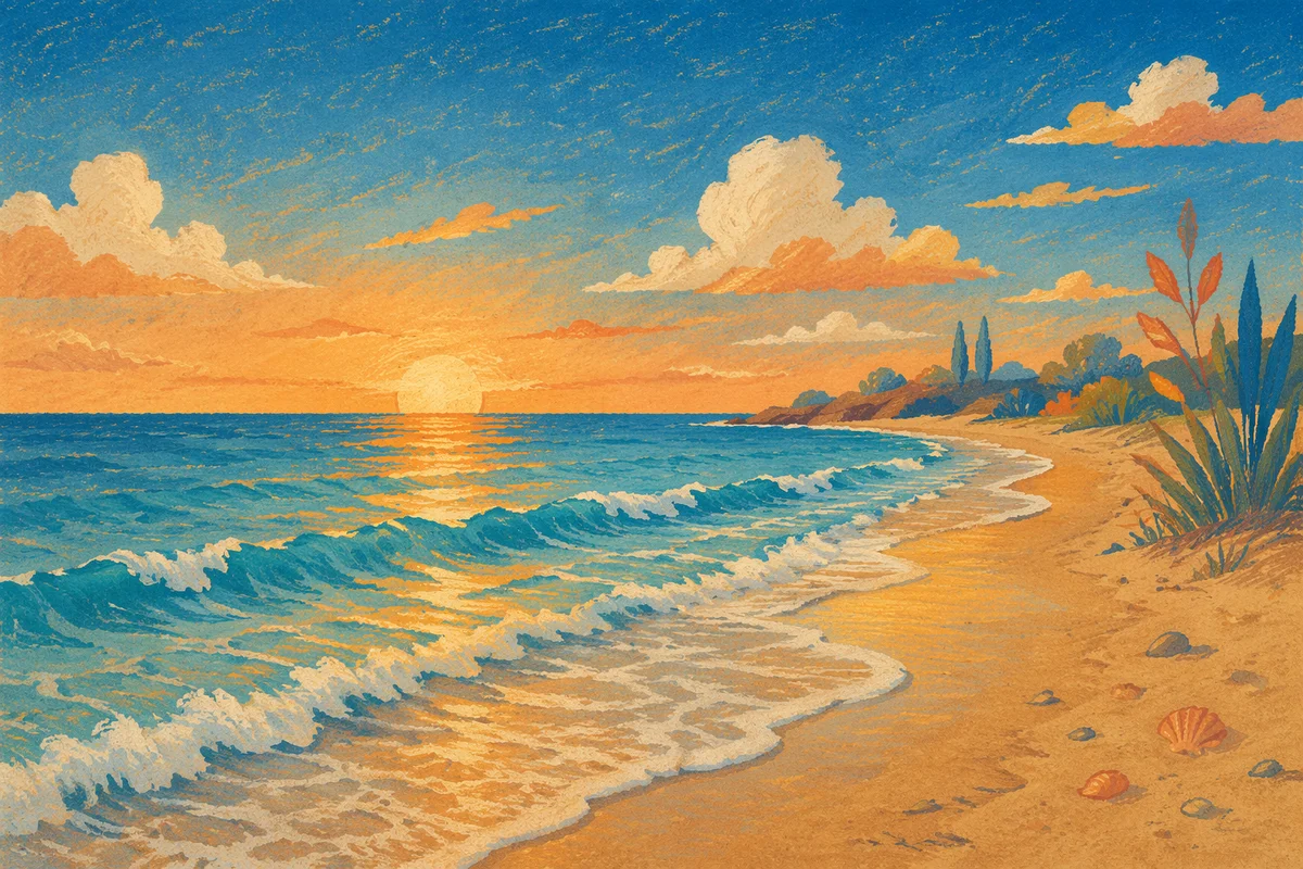 Sunny Summer Beach Waves at Golden Hour