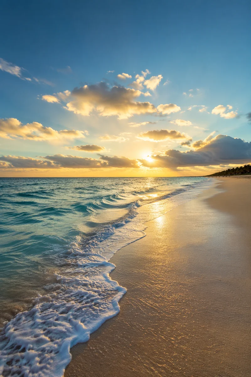 Sunny Summer Beach Waves at Golden Hour