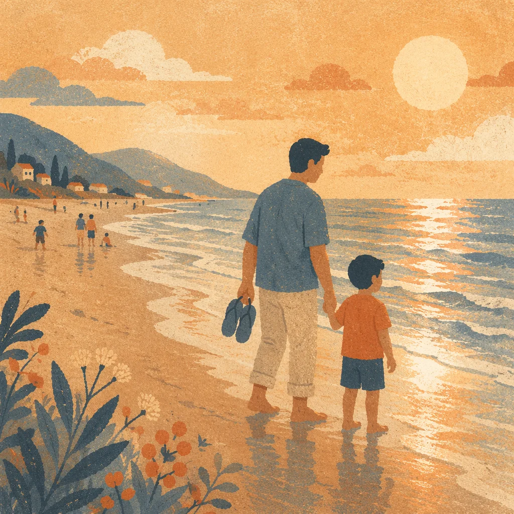 Summer Beach Sunset Family Silhouette Walk