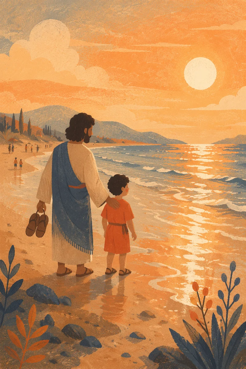 Summer Beach Sunset Family Silhouette Walk