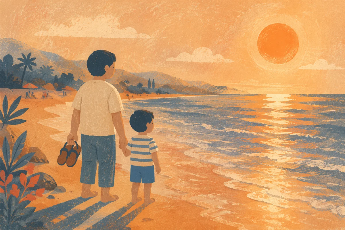 Summer Beach Sunset Family Silhouette Walk