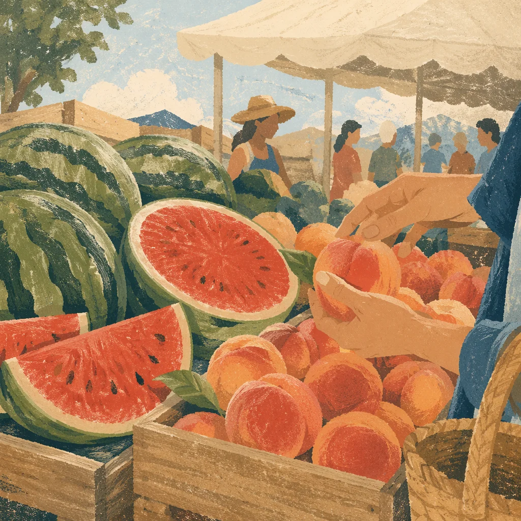 Sunlit Summer Farmers Market Fruit Stall