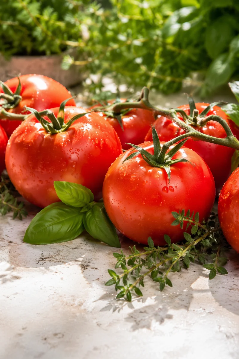 Sunlit Garden Tomatoes with Fresh Herbs