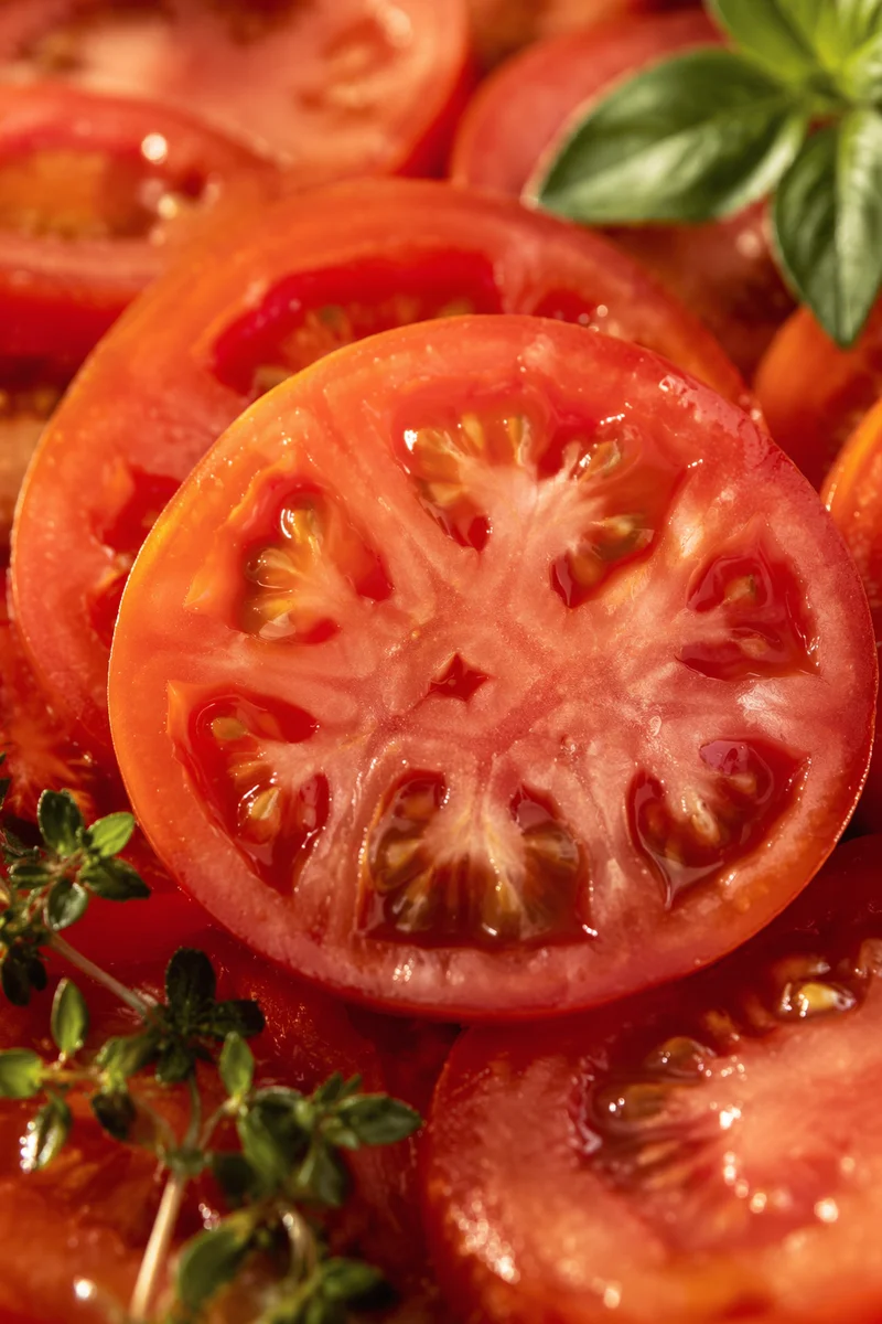 Sunlit Fresh Tomato Slices With Herbs
