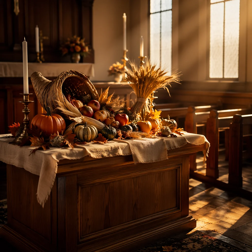 Thanksgiving Cornucopia on Church Altar