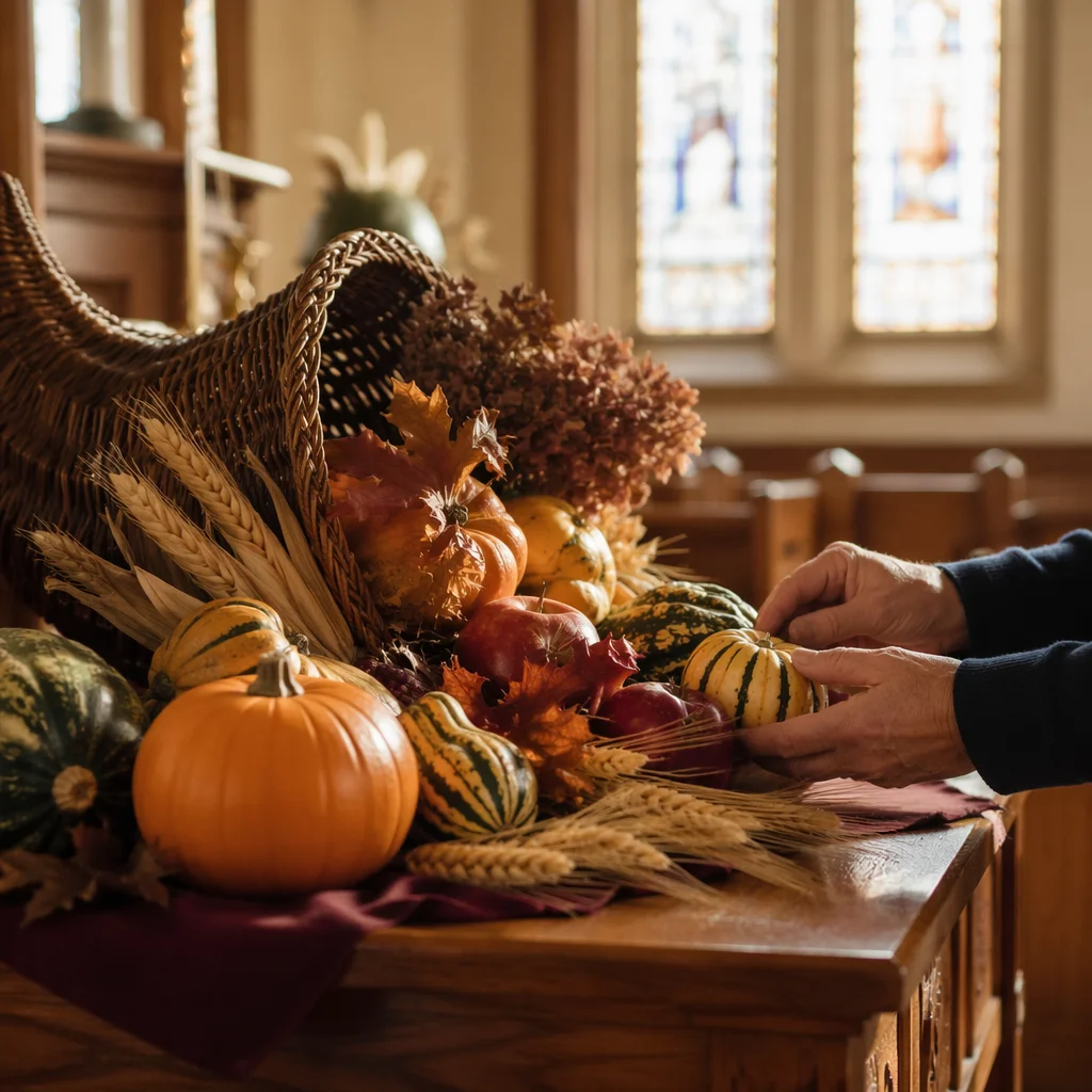 Thanksgiving Cornucopia on Church Altar