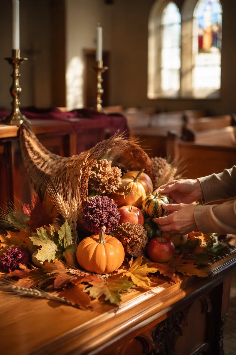 Thanksgiving Cornucopia on Church Altar