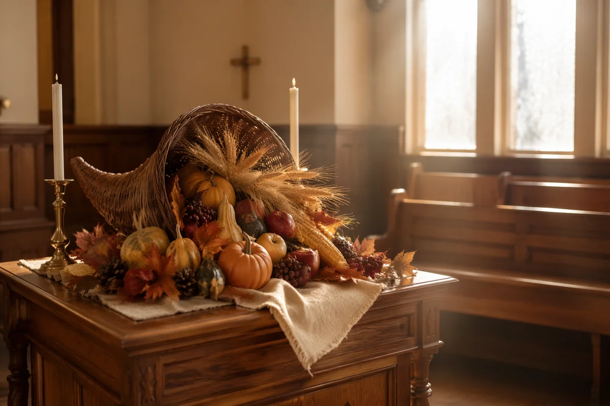 Harvest Cornucopia on Church Altar