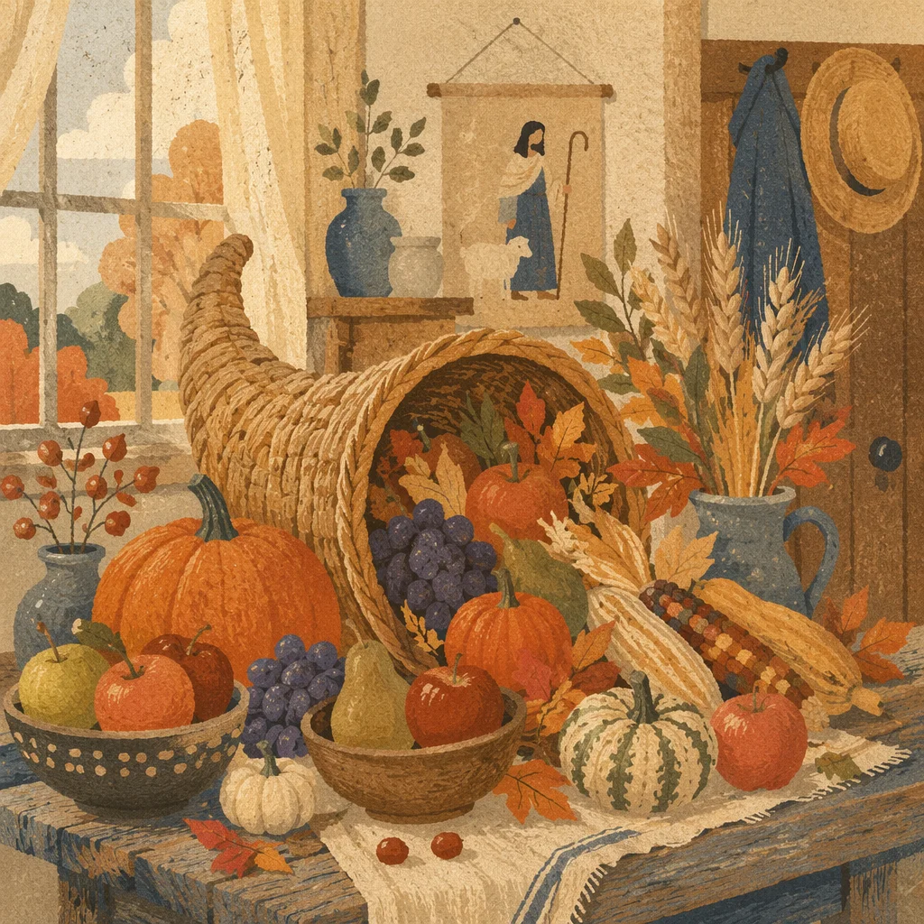 Rustic Thanksgiving Cornucopia Harvest Altar