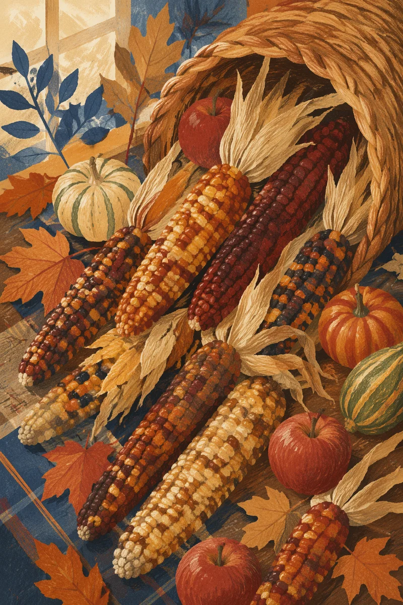 Thanksgiving Cornucopia with Harvest Fruits