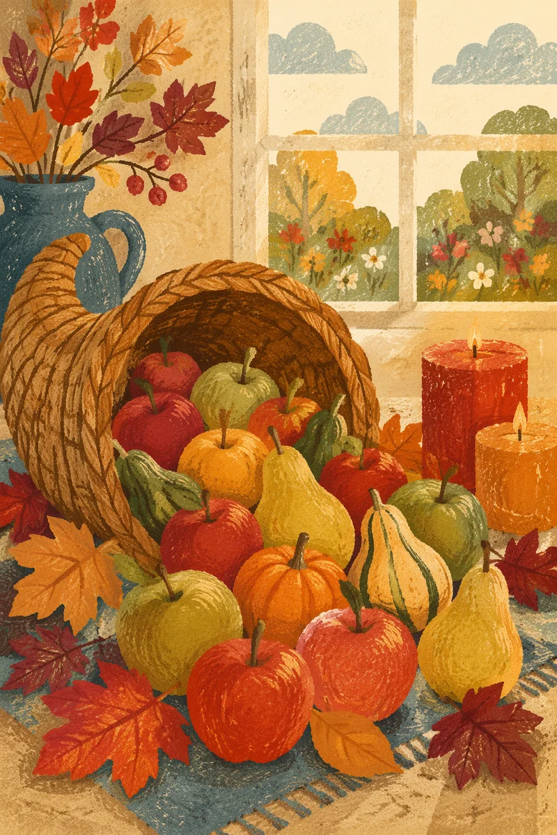Thanksgiving Cornucopia Harvest Altar with Candles