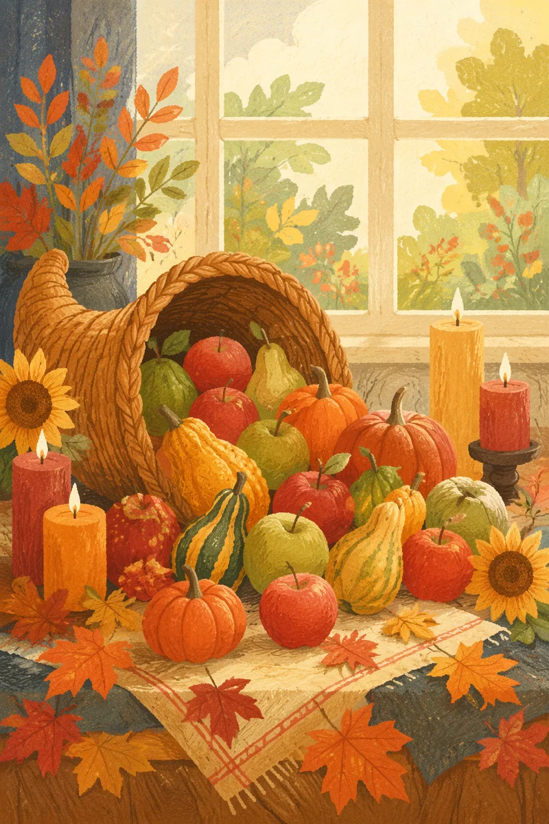 Thanksgiving Harvest Cornucopia Altar With Candles