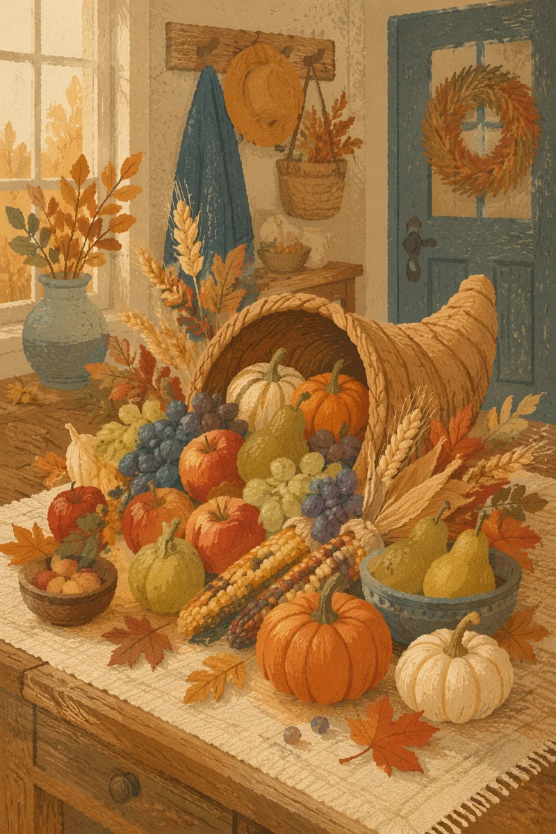 Rustic Thanksgiving Cornucopia Harvest Altar